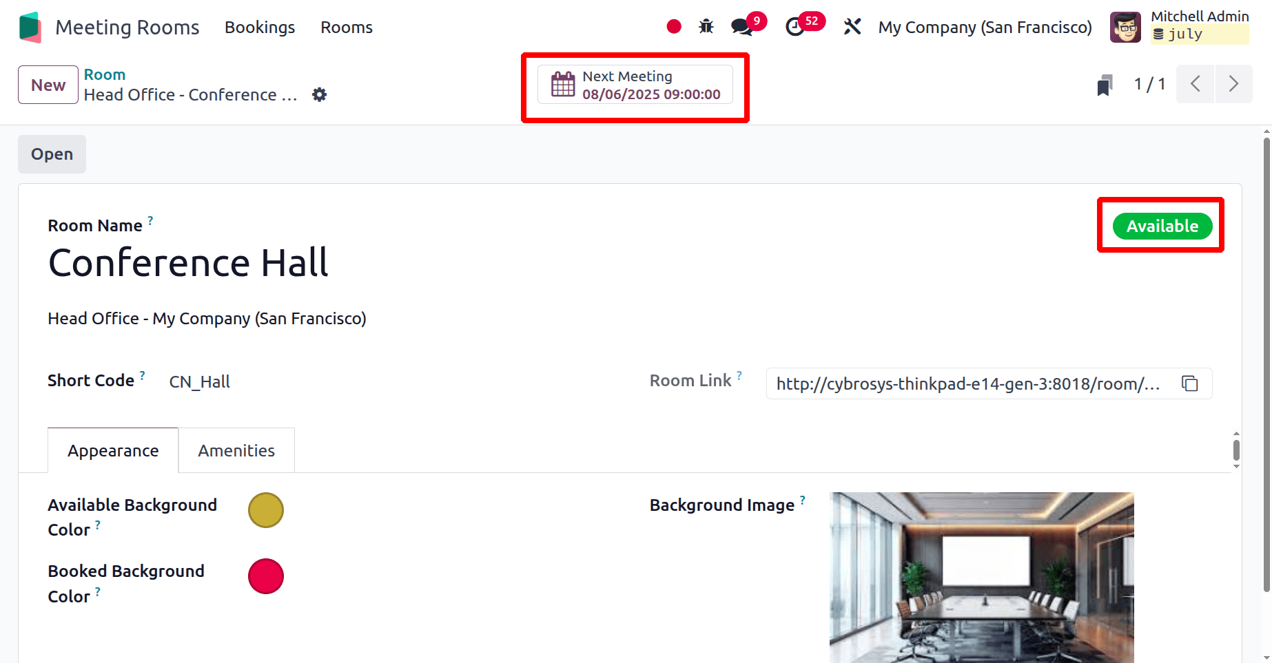 Overview of Odoo 18 Meeting Rooms Module-cybrosys
