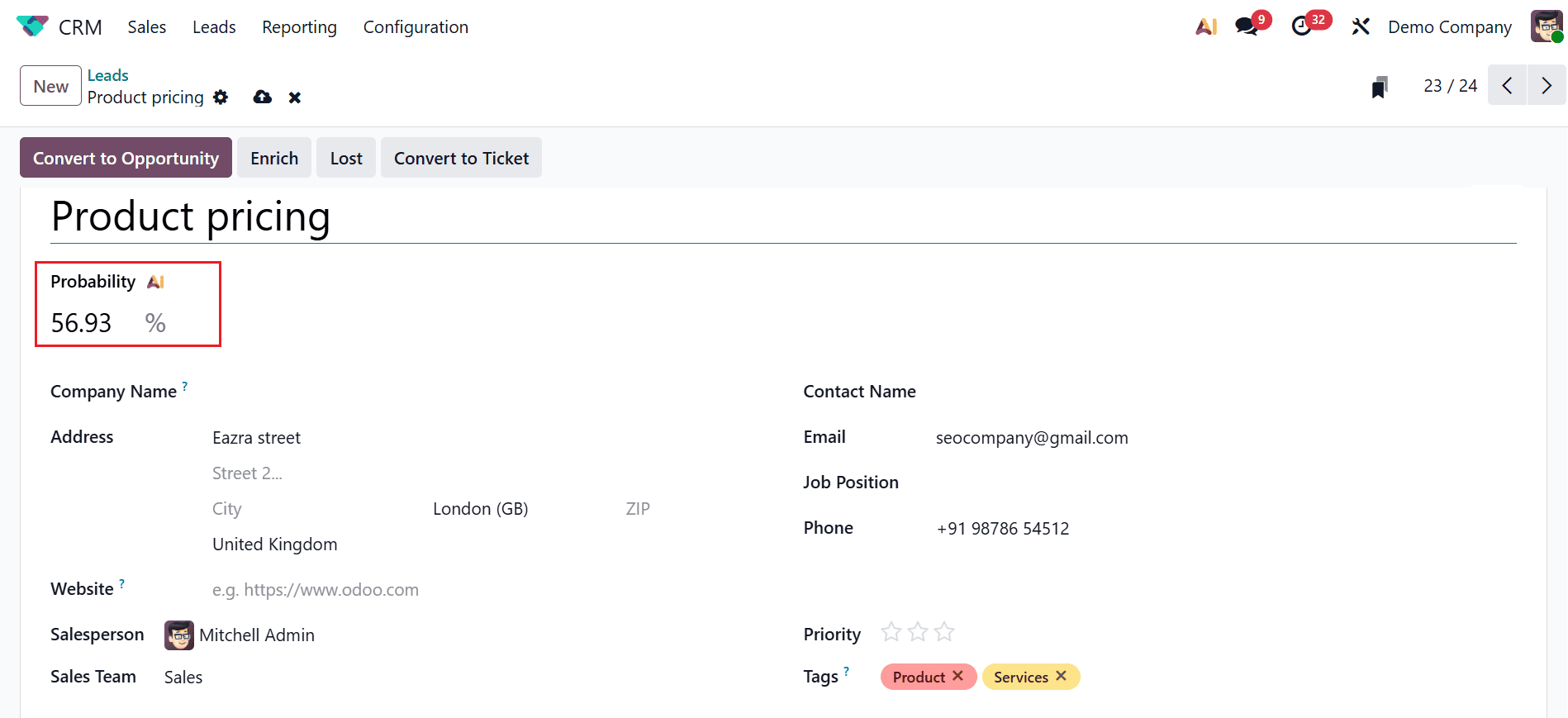 Overview of Predictive Lead Scoring in Odoo 19 CRM-cybrosys