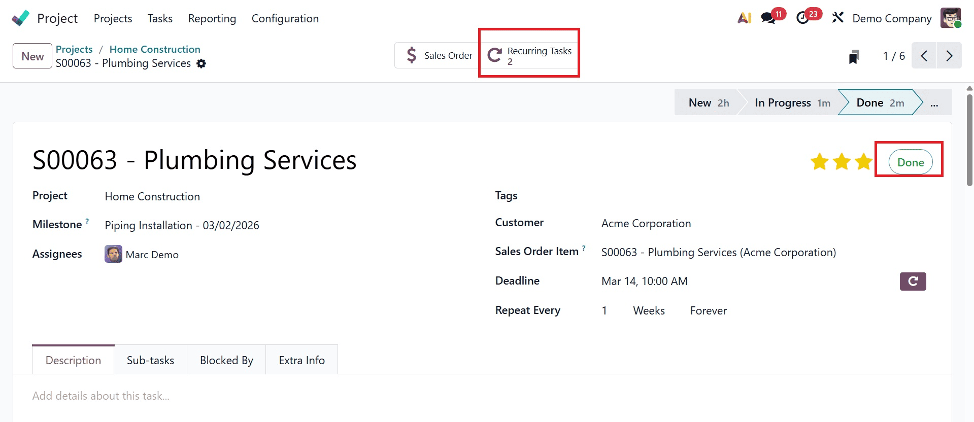 Overview of Recurring Task Workflows in Odoo 19 Project Module-cybrosys