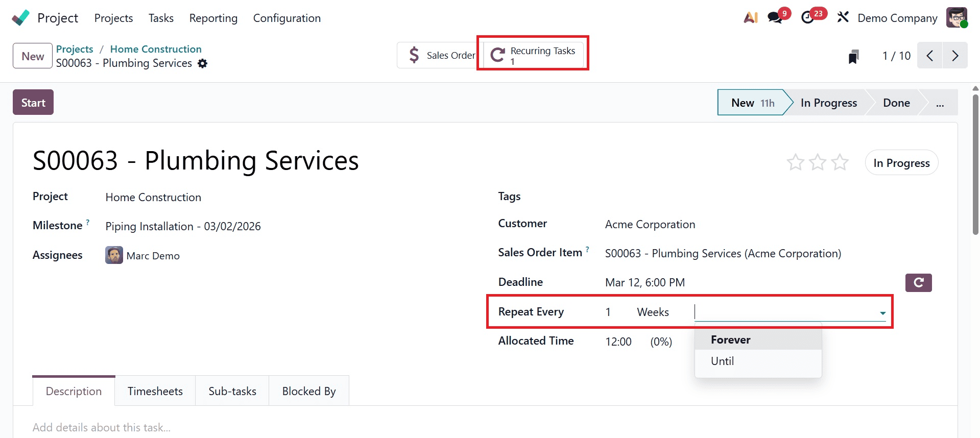 Overview of Recurring Task Workflows in Odoo 19 Project Module-cybrosys