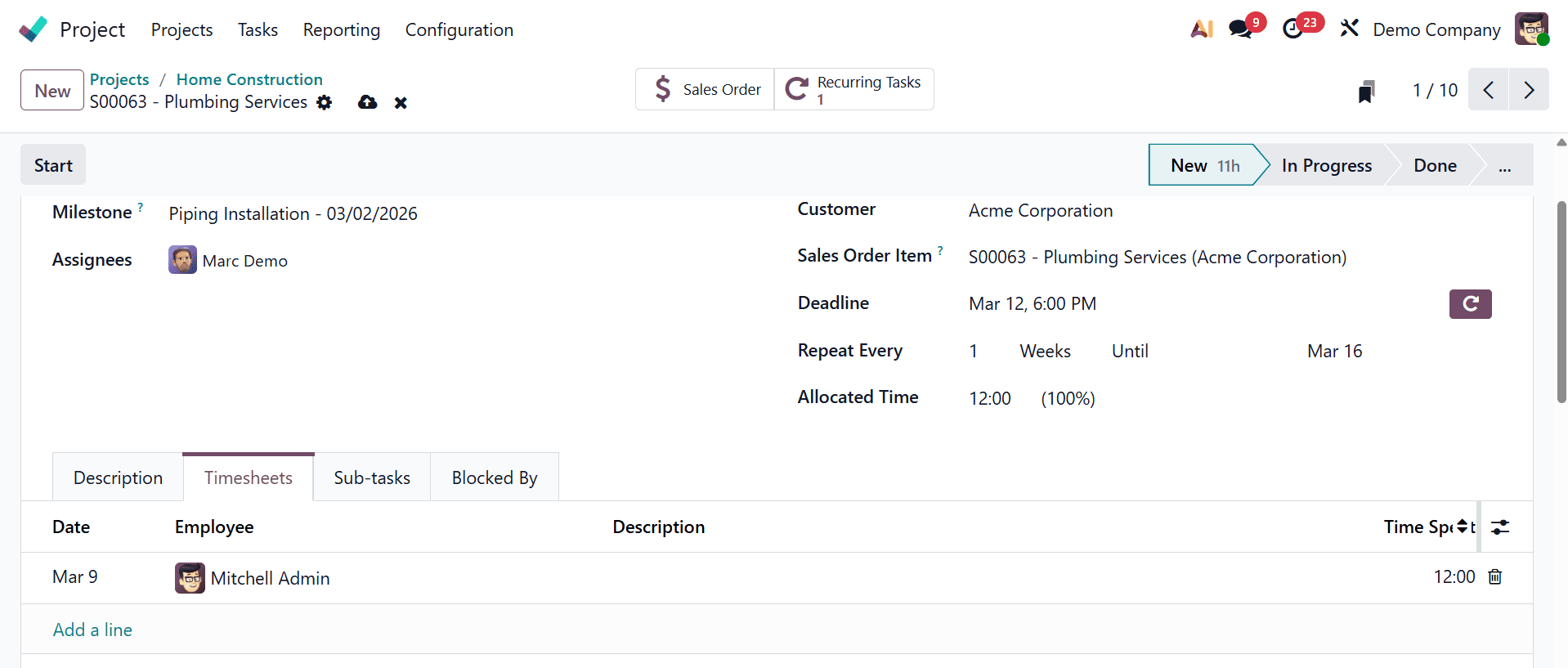 Overview of Recurring Task Workflows in Odoo 19 Project Module-cybrosys