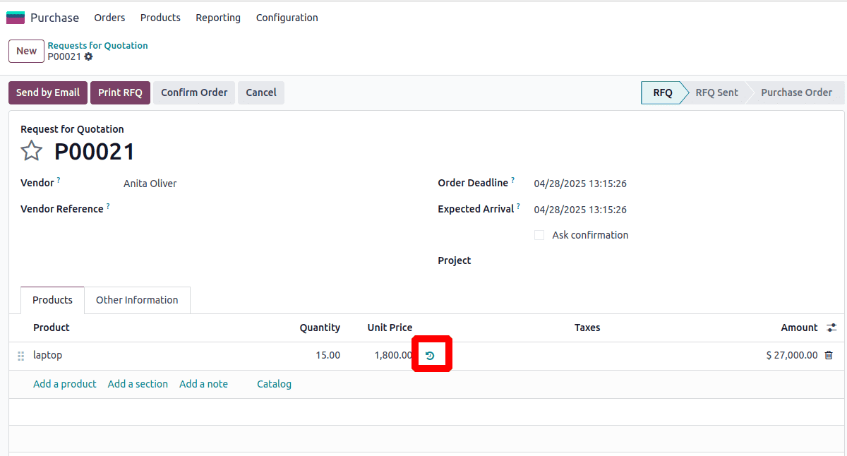 Overview of Reviewing Product Purchase History in Odoo 18-cybrosys
