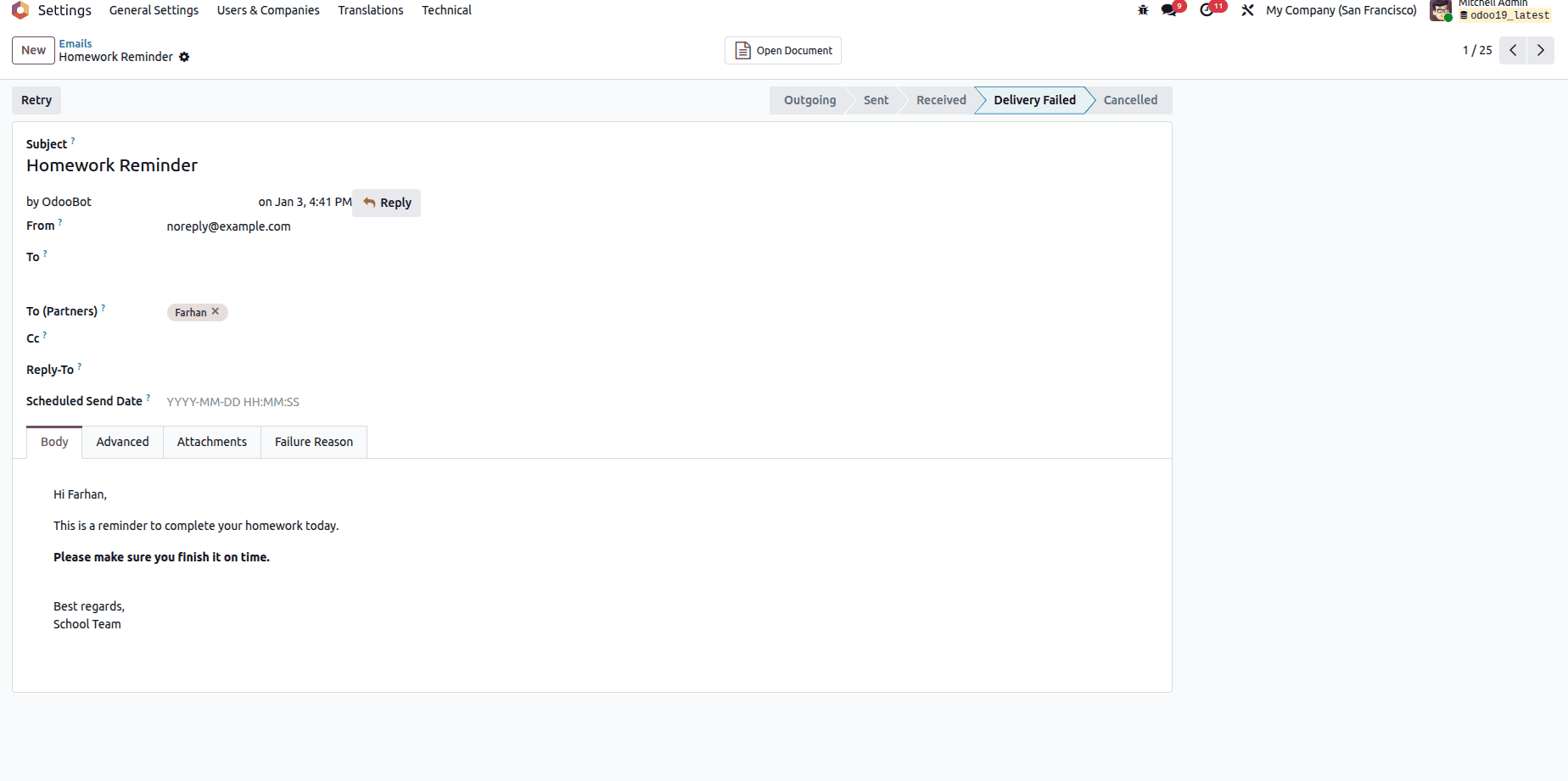 Overview of Scheduled Emails in Odoo 19-cybrosys