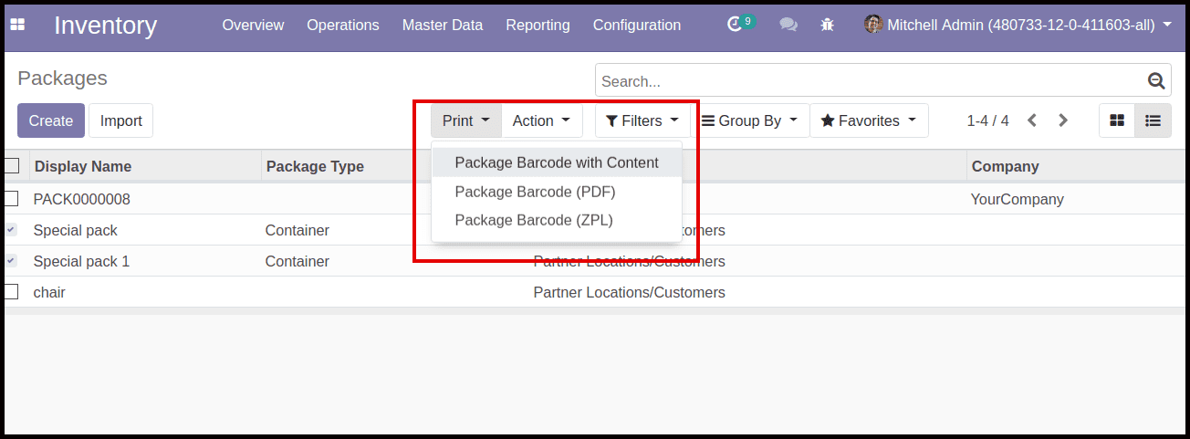 packages in odoo v12