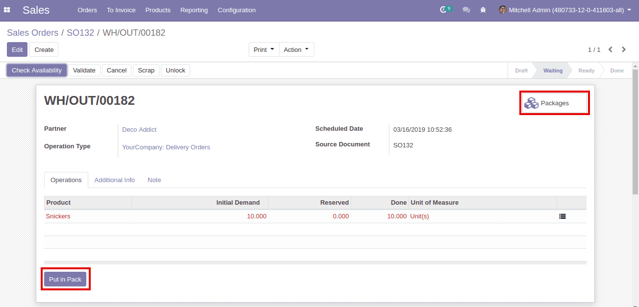 packages in odoo v12