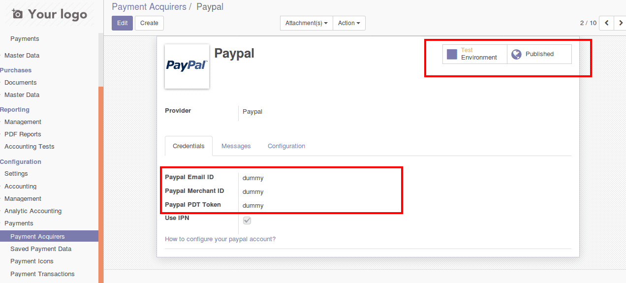 paypal configuration in odoo-cybrosys