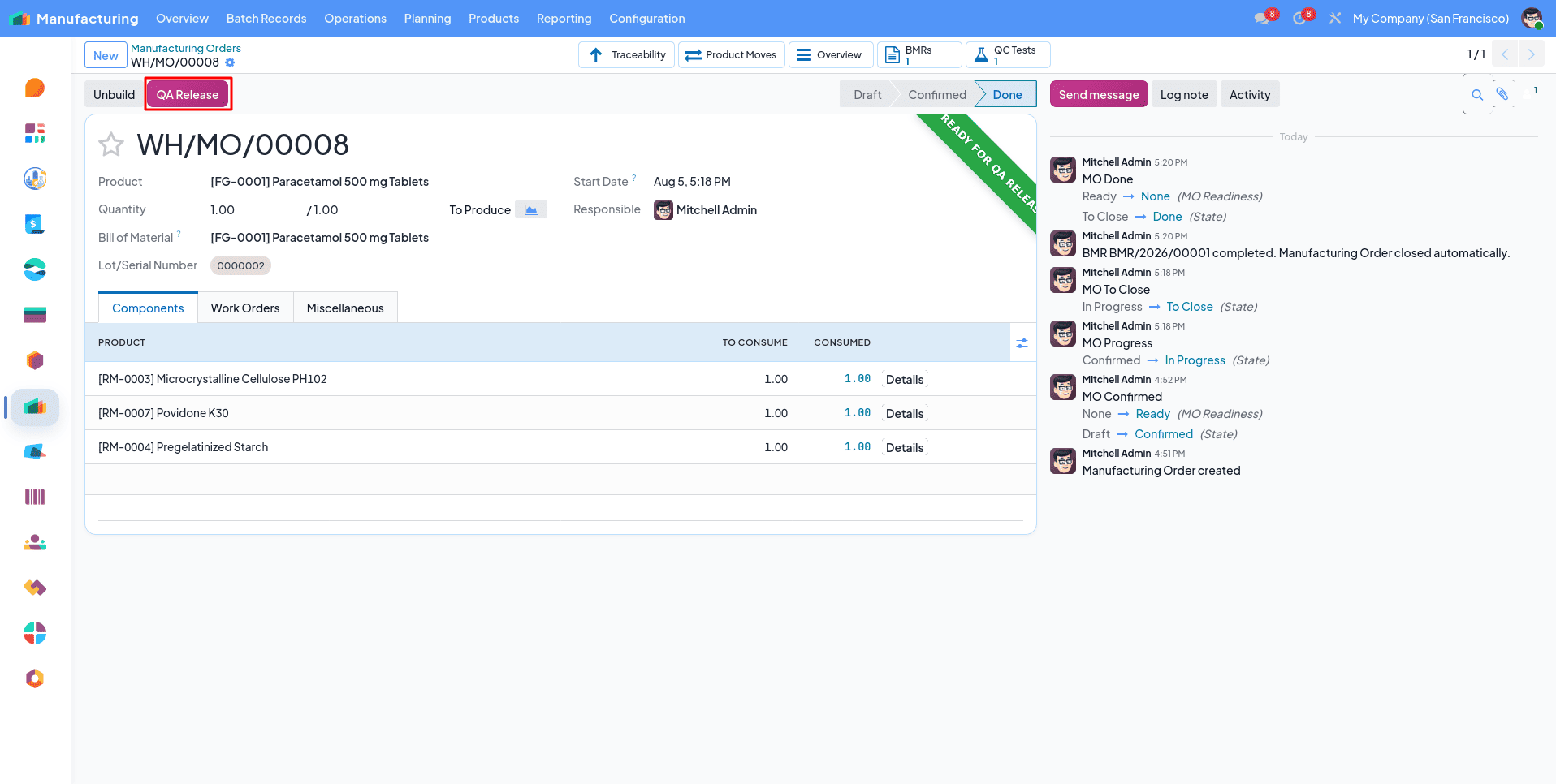 Pharmaceutical Manufacturing Management in Odoo 19 with Pharmaceutical ERP-cybrosys
