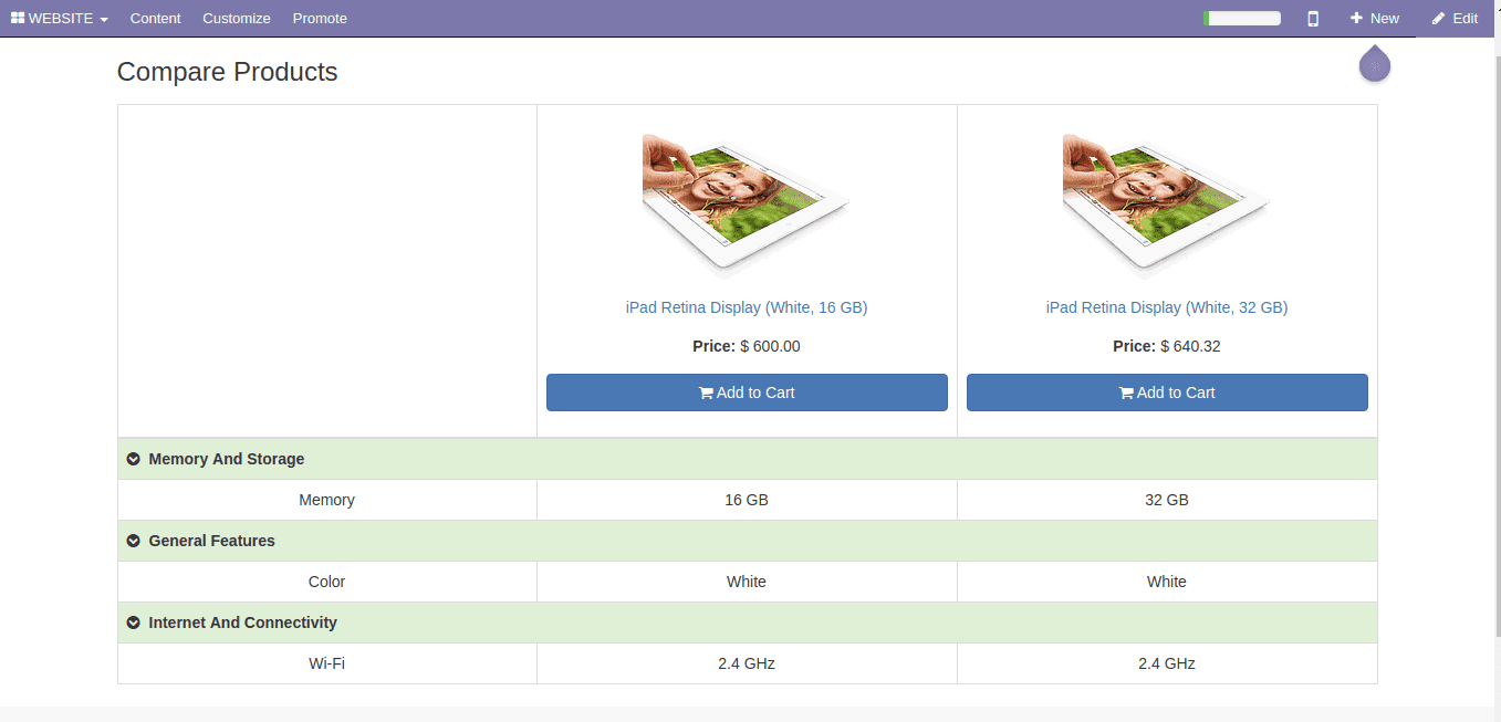 product comparison tool in odoo ecommerce-cybrosys
