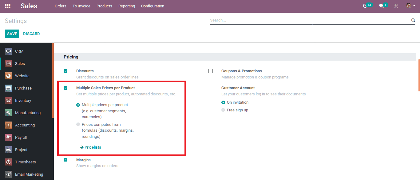 sales pricelist management in odoo