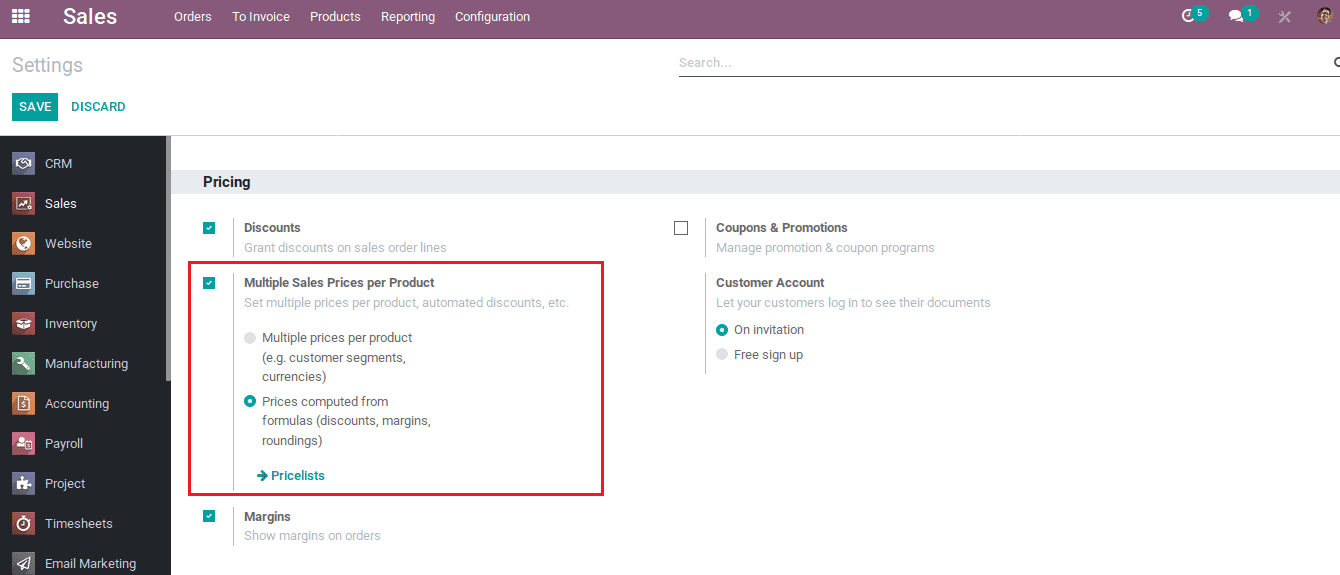 sales pricelist management in odoo