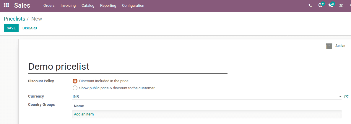 sales pricelist management in odoo