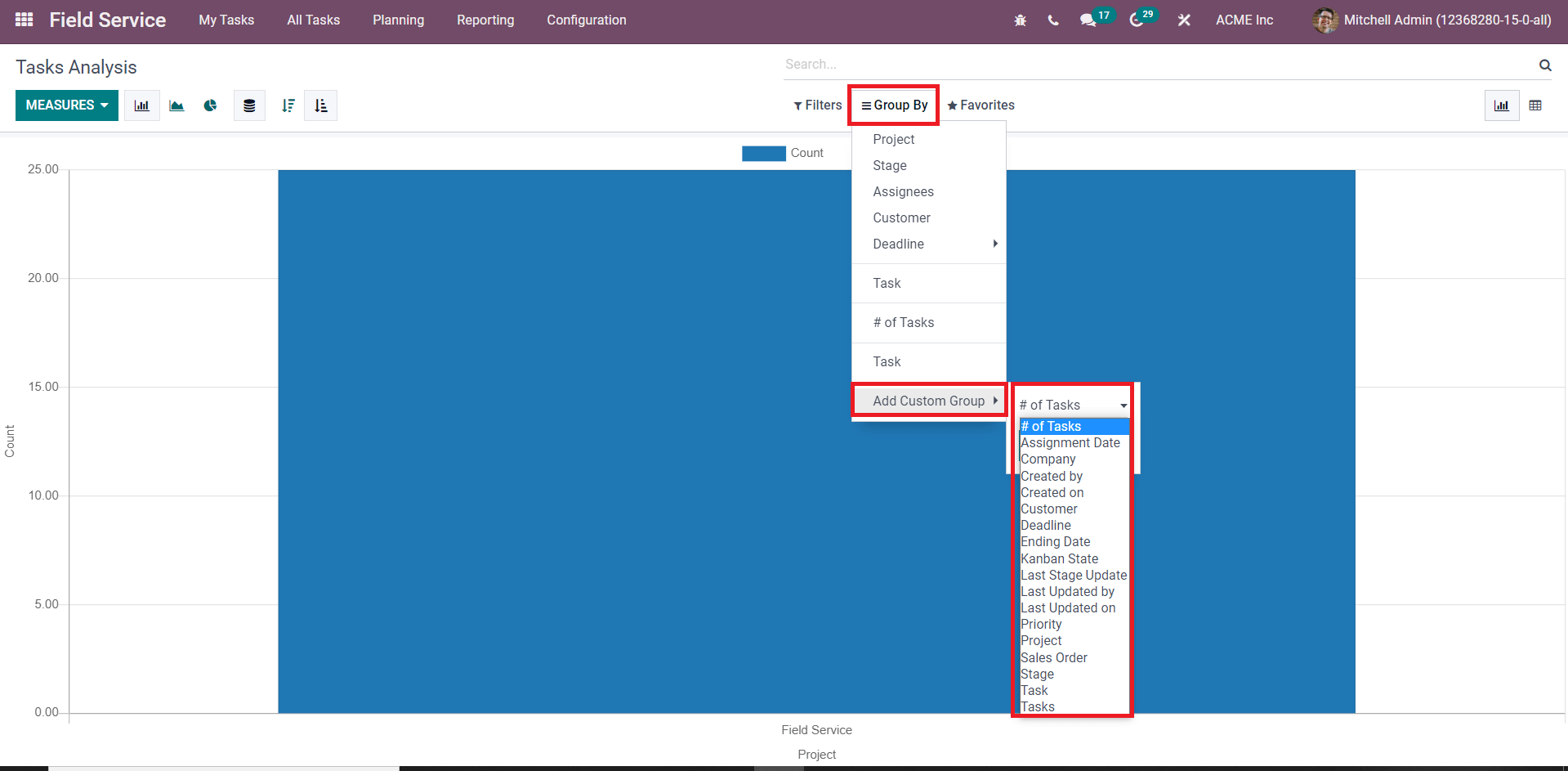 odoo-15-field-service-module-cybrosys 中的任务分析功能