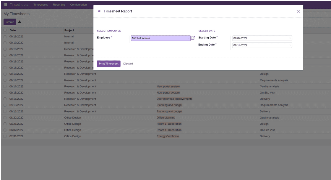 Timesheet PDF Report App in Odoo 16-cybrosys