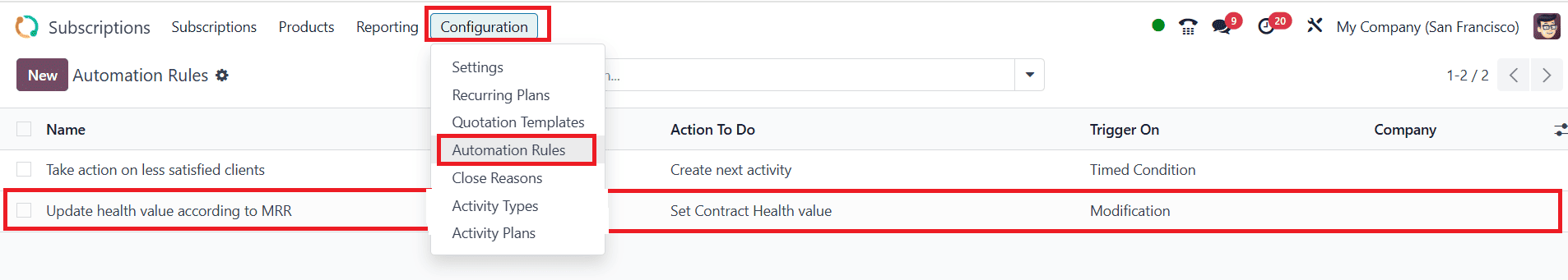 What are the Automation Rules in Odoo 18 Subscription-cybrosys