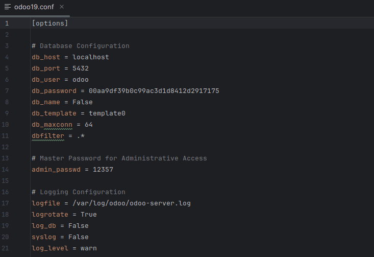 What are the config file parameters in Odoo 19-cybrosys