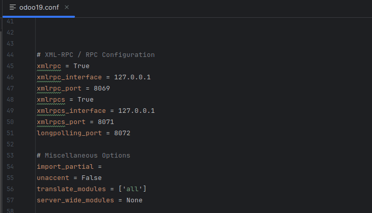 What are the config file parameters in Odoo 19-cybrosys