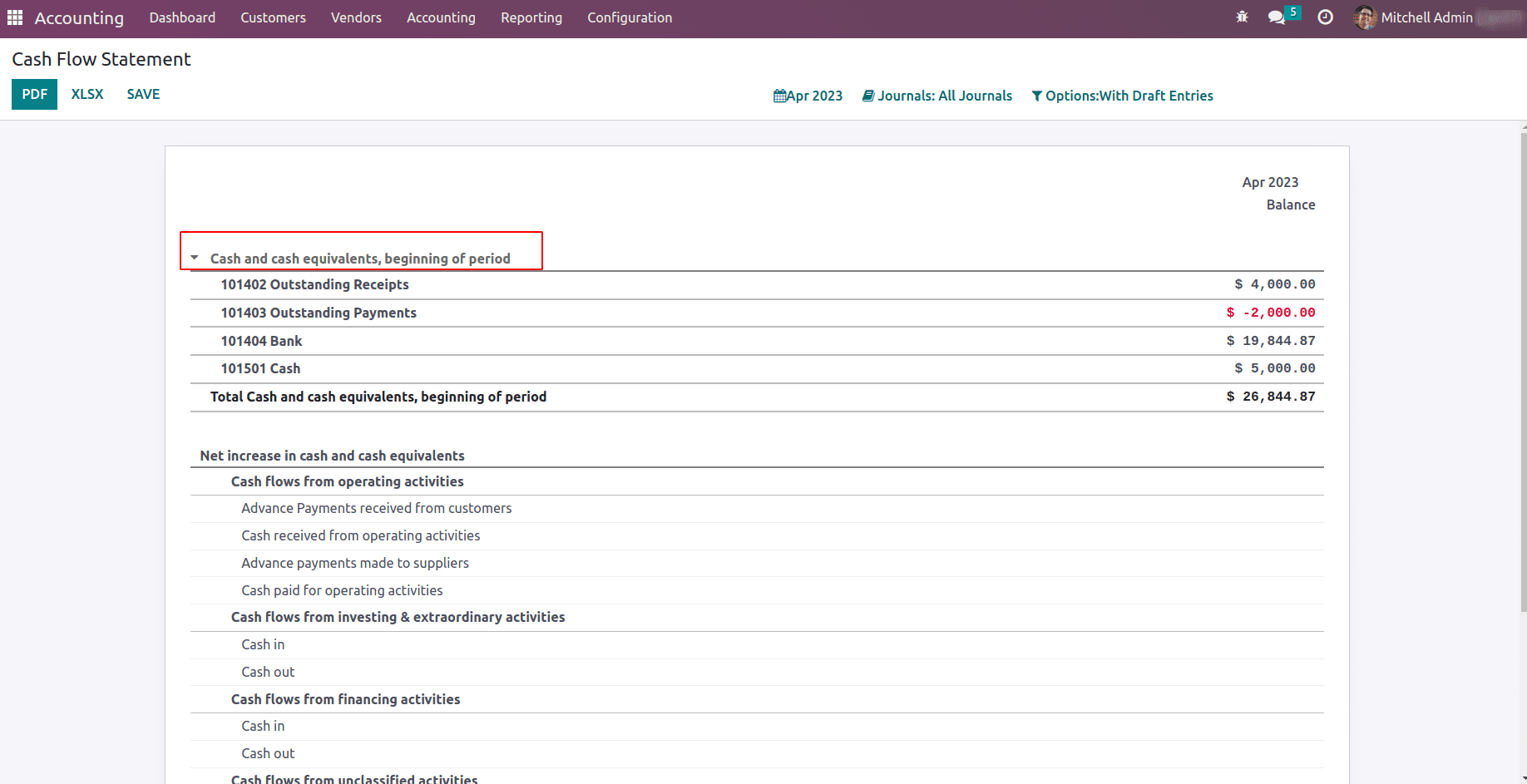 What is Cash Flow Statement in Odoo 16 Accounting