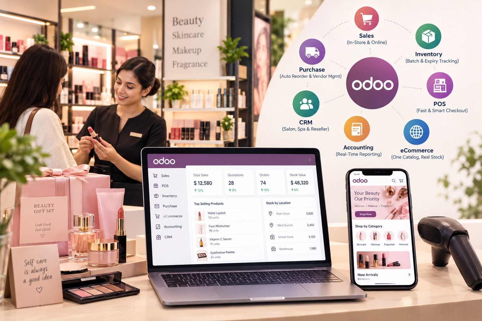 Odoo Beauty and Cosmetics Retail ERP overview