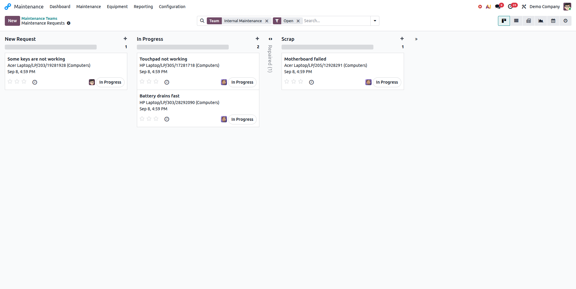 Odoo Maintenance for process equipment