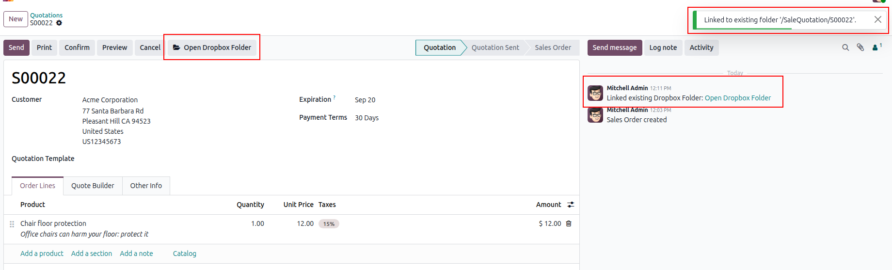 Odoo furniture quotation with deposit and installment schedule