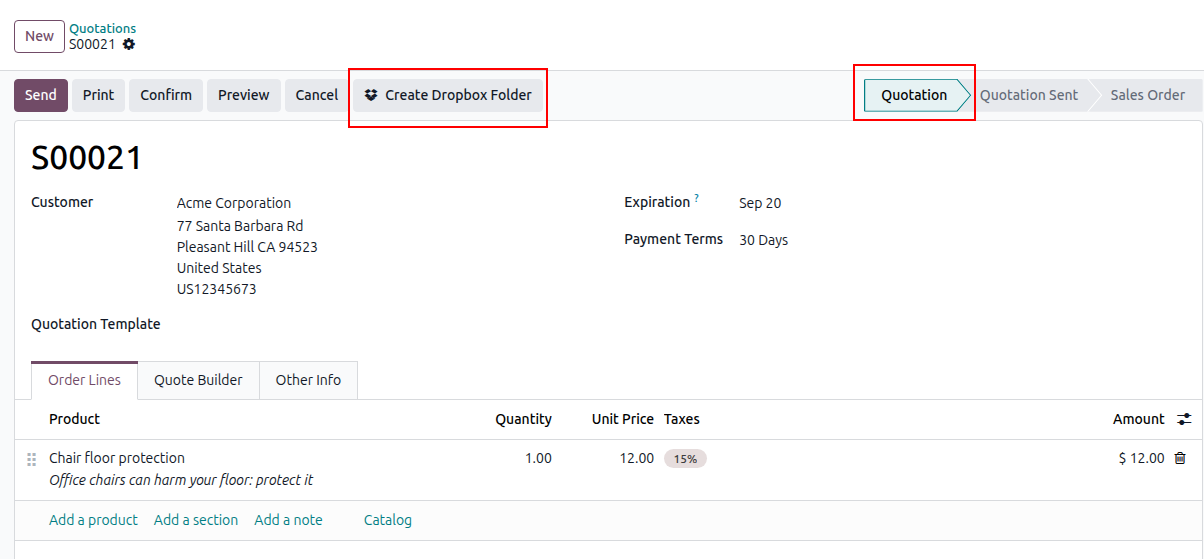 Odoo furniture quotation with deposit and installment schedule