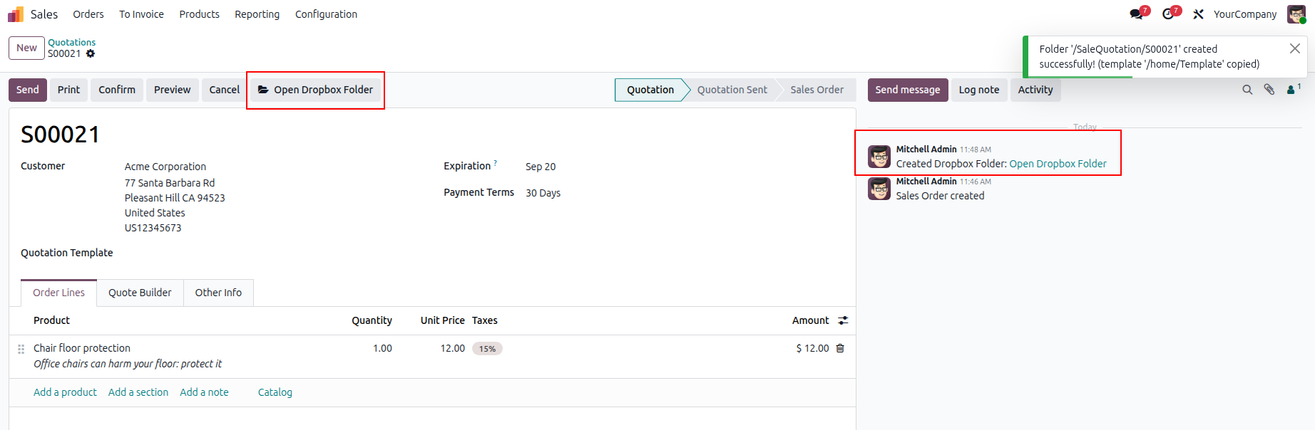 Odoo furniture quotation with deposit and installment schedule