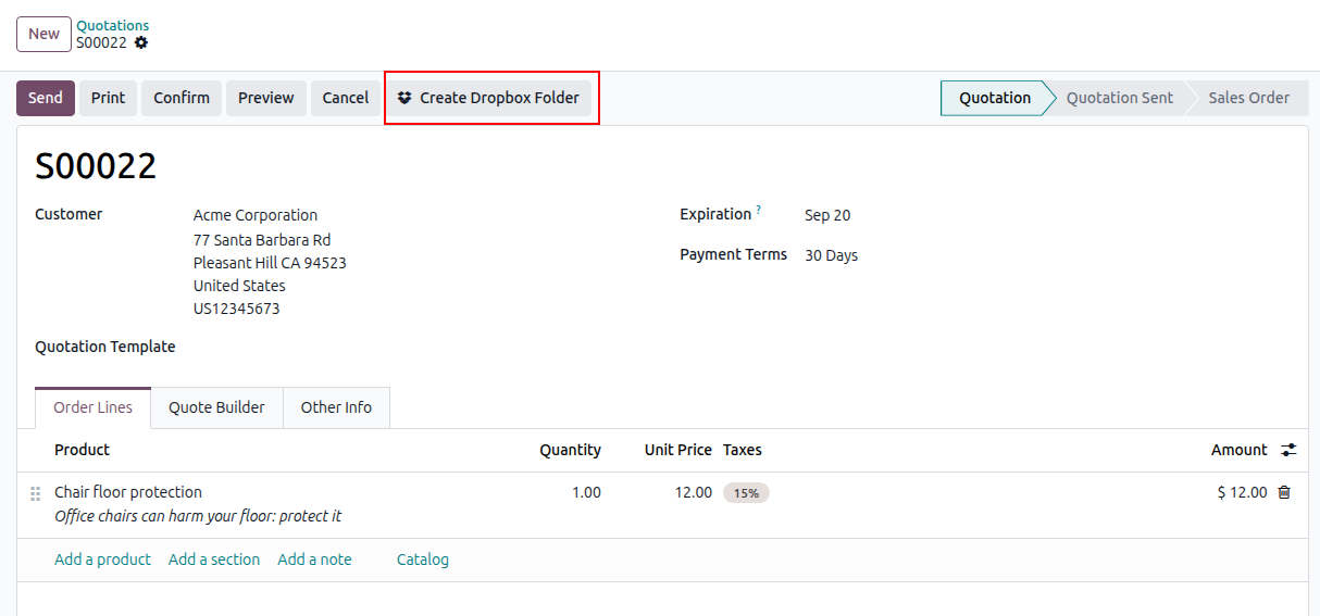 Odoo furniture quotation with deposit and installment schedule