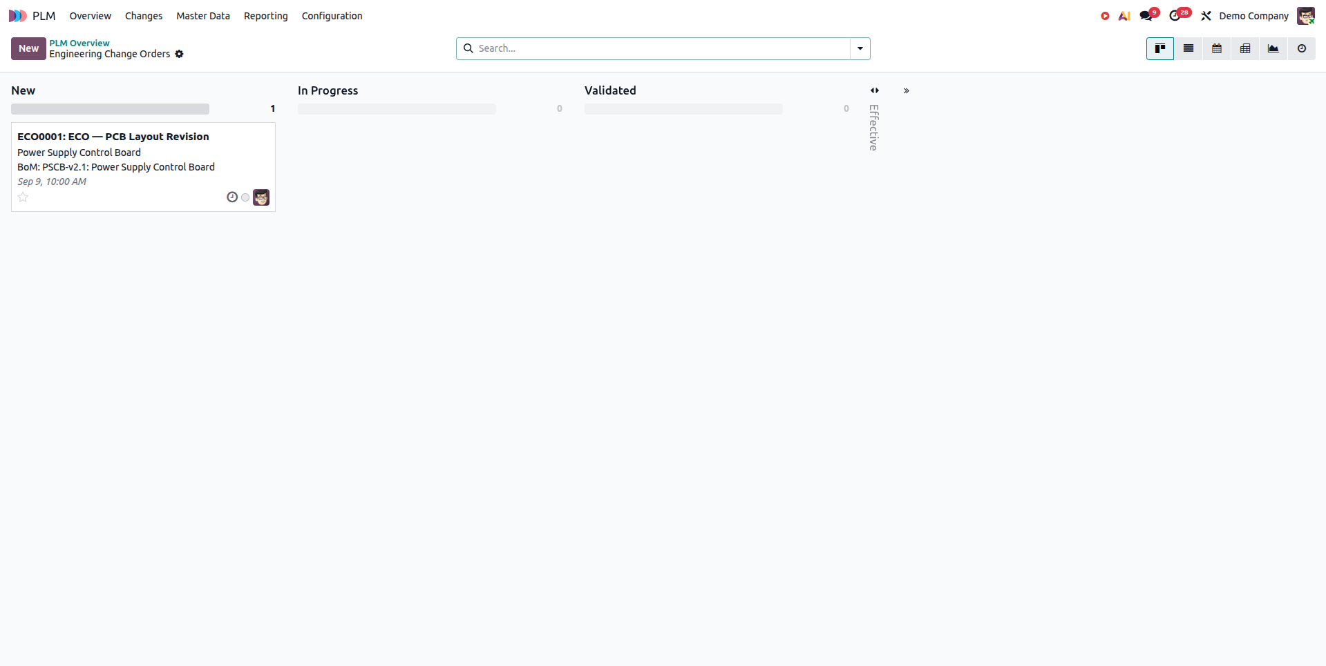 Odoo PLM engineering change control
