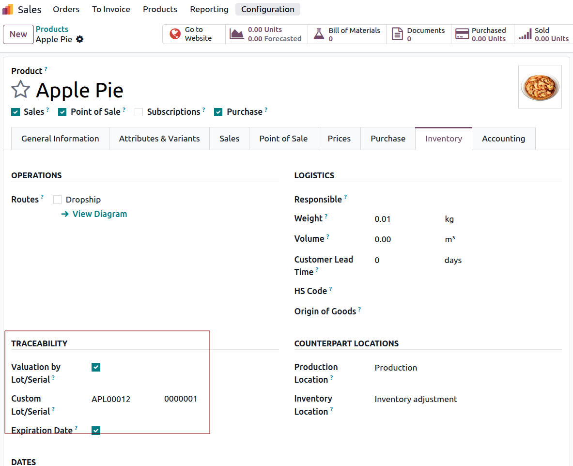 Odoo Inventory batch and expiry tracking for FMCG