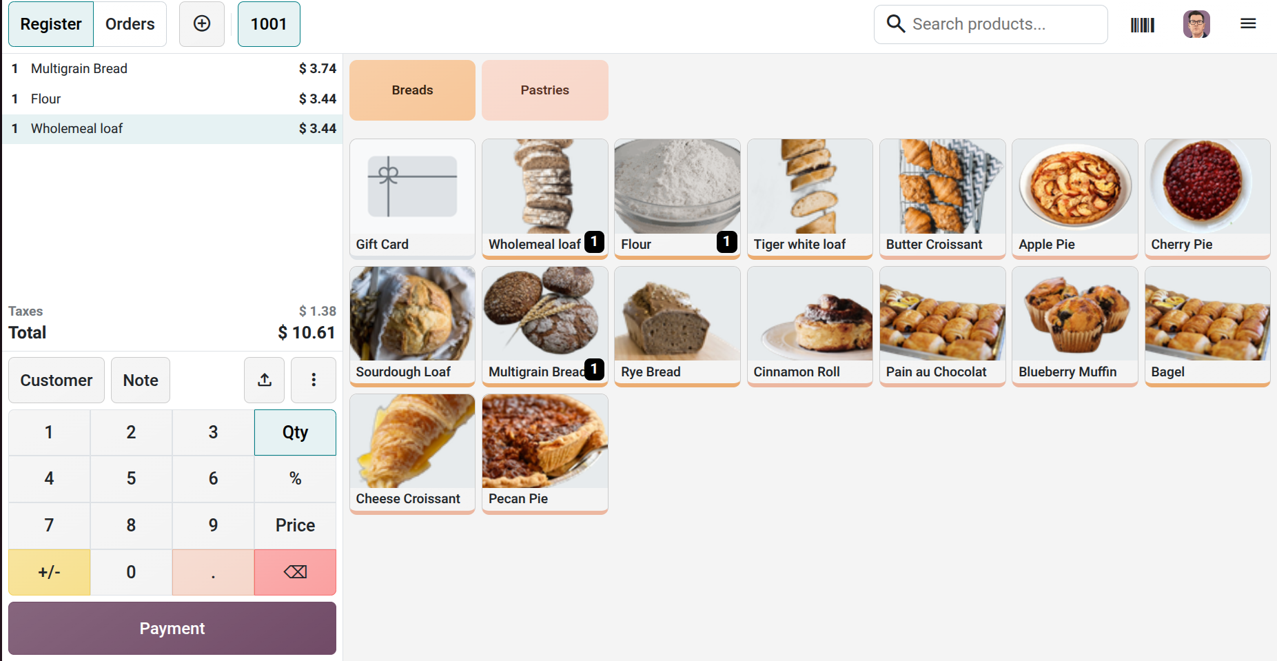 Odoo Point of Sale billing screen for grocery and supermarket checkout