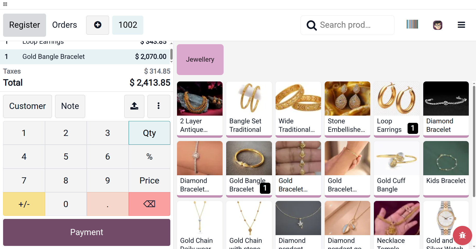 Jewellery Point of Sale counter billing