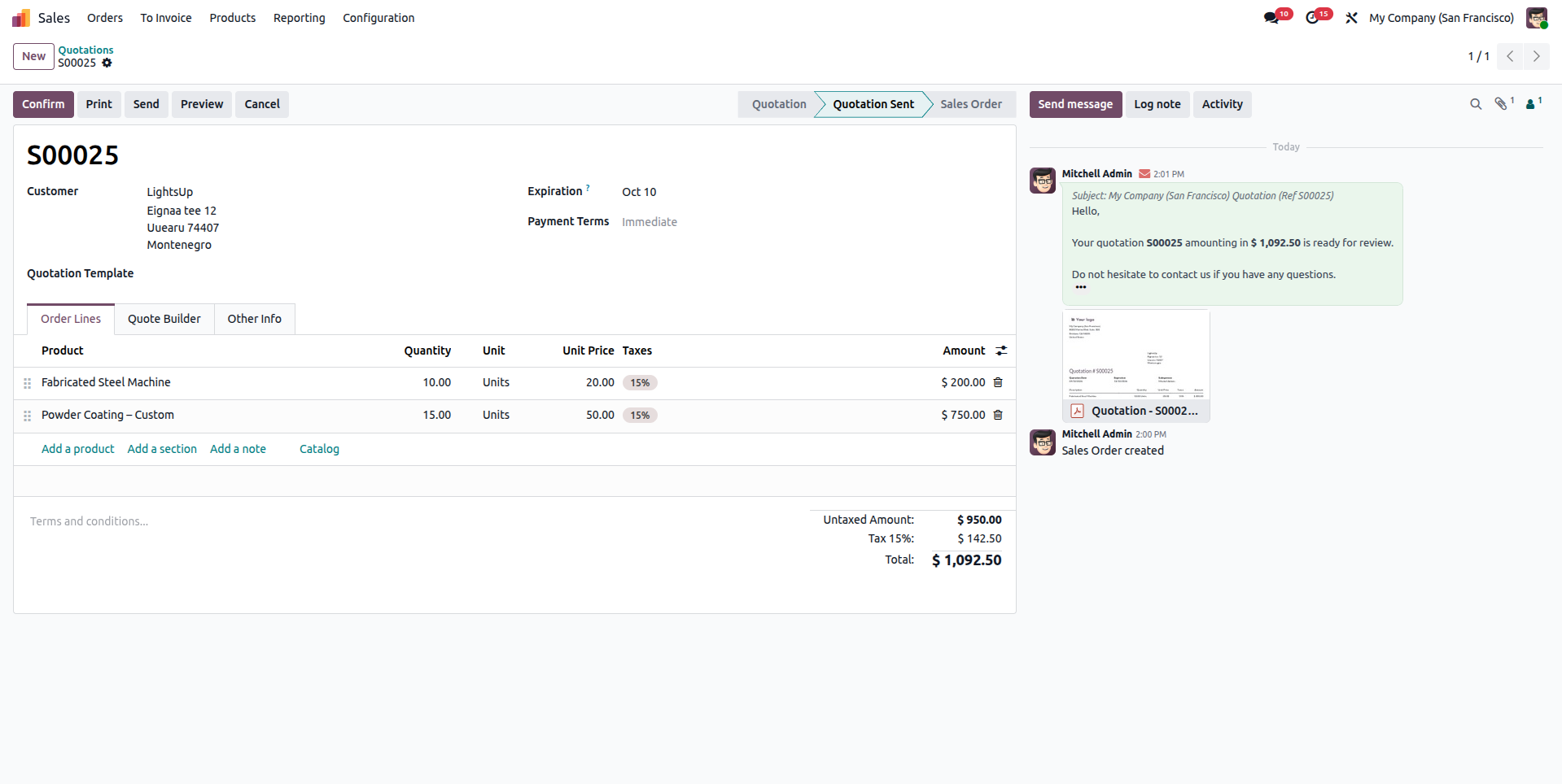 Odoo Sales estimating for fabrication jobs