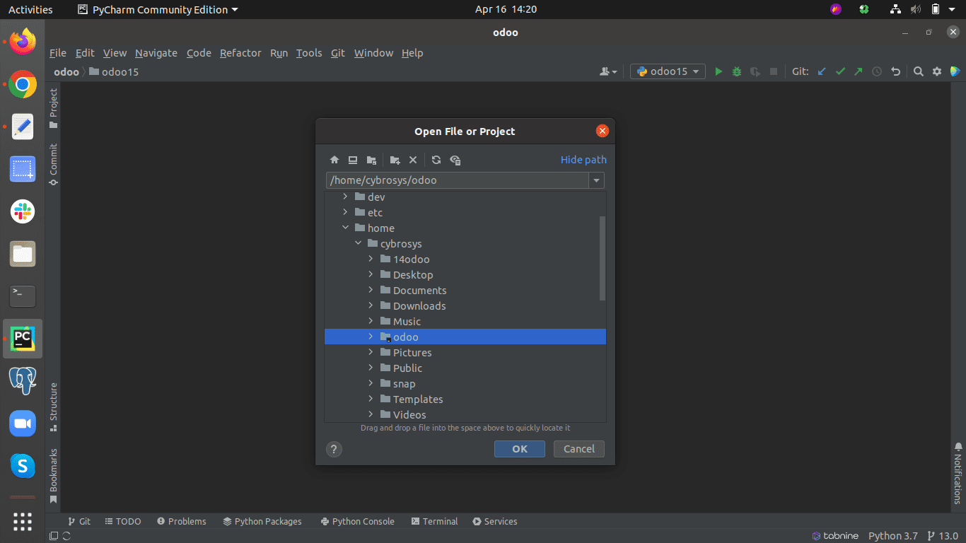 odoo 15 installation in pycharm
