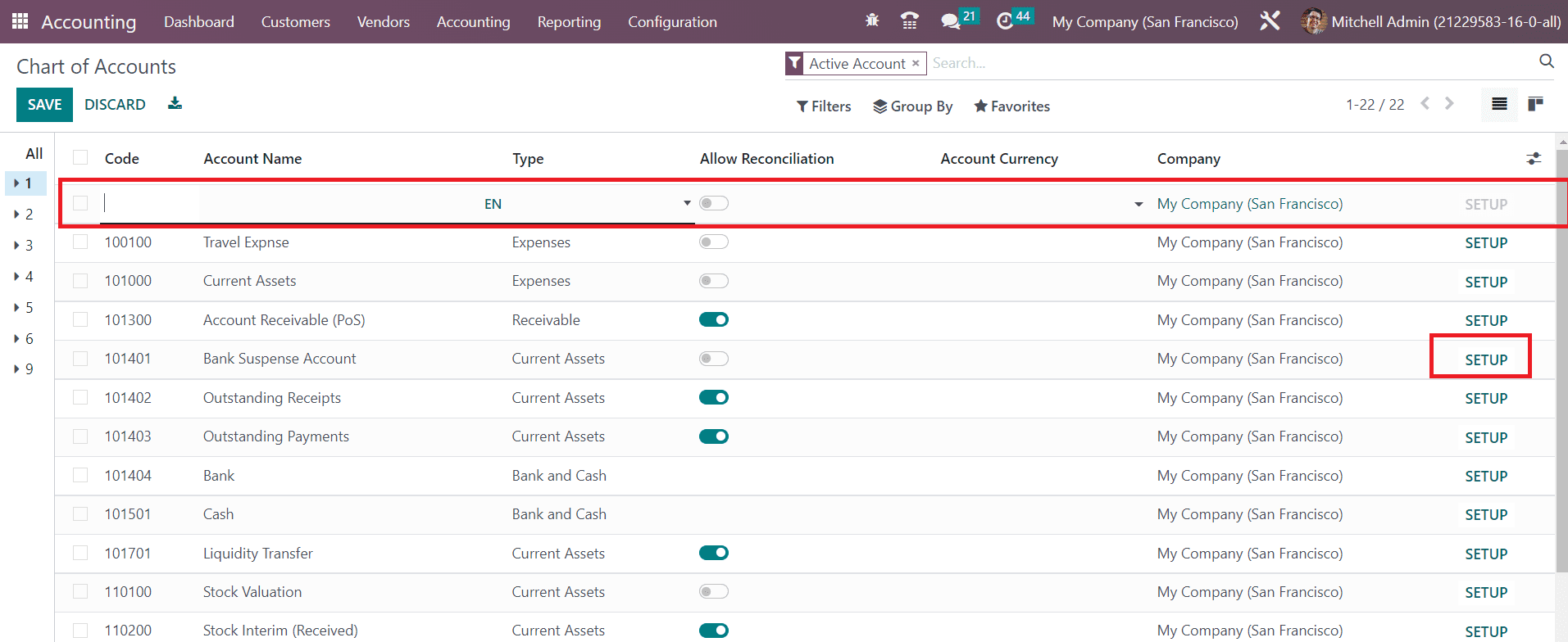 odoo 16 chart of accounts