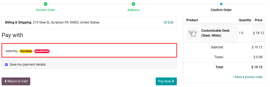 Selecting Saferpay as payment method at checkout