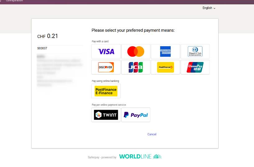 Customer redirected to the Saferpay payment page