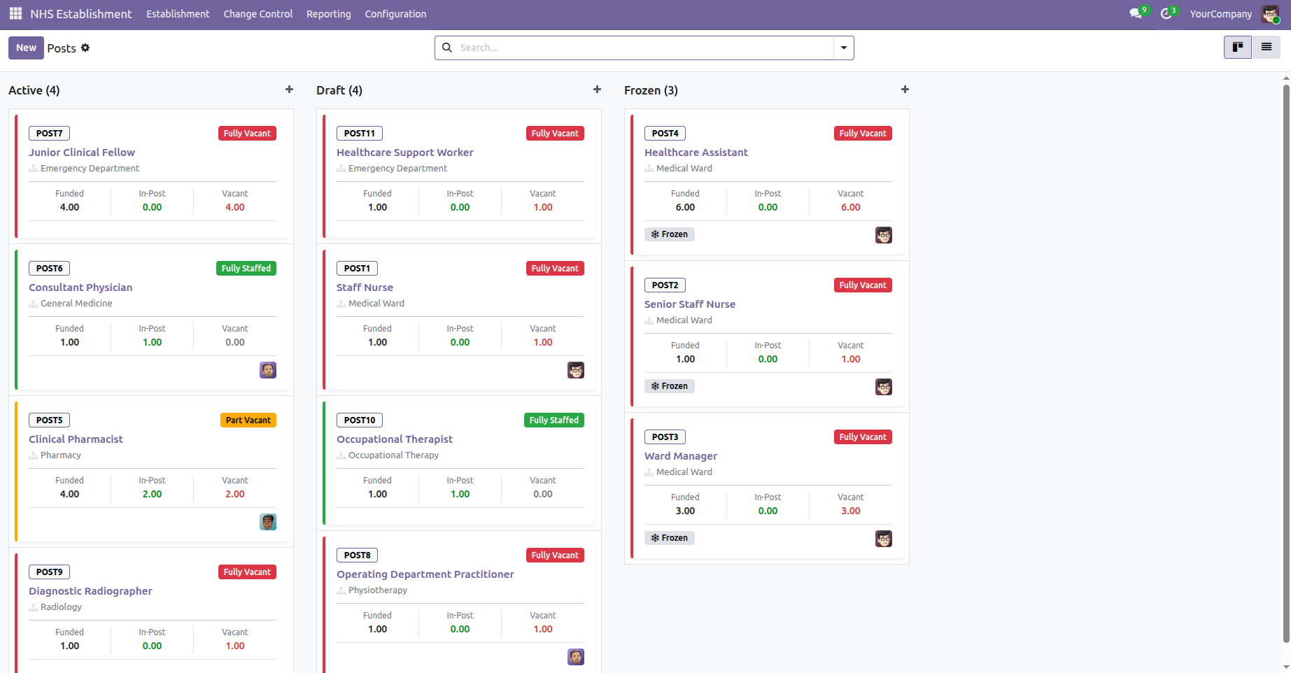 Odoo NHS Trust Management screenshot