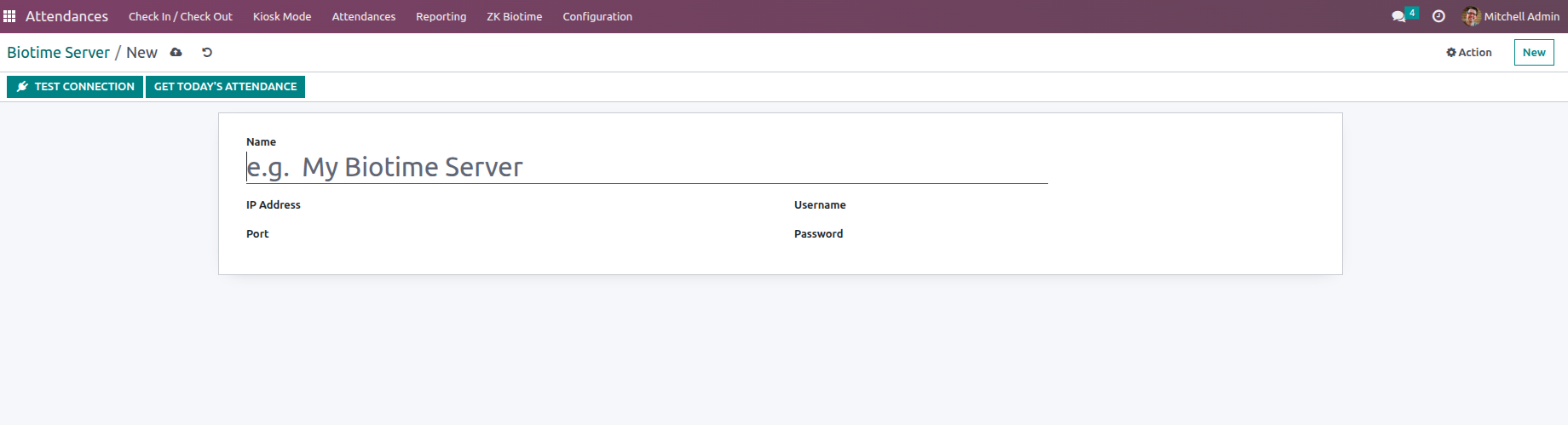 BioTime server configuration and authentication in Odoo